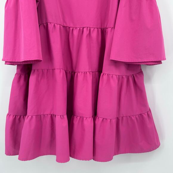 Boohoo Fuchsia Pink Tiered Babydoll Tiered Ruffled V Neck Dress Womens Size 20 - Picture 10 of 10